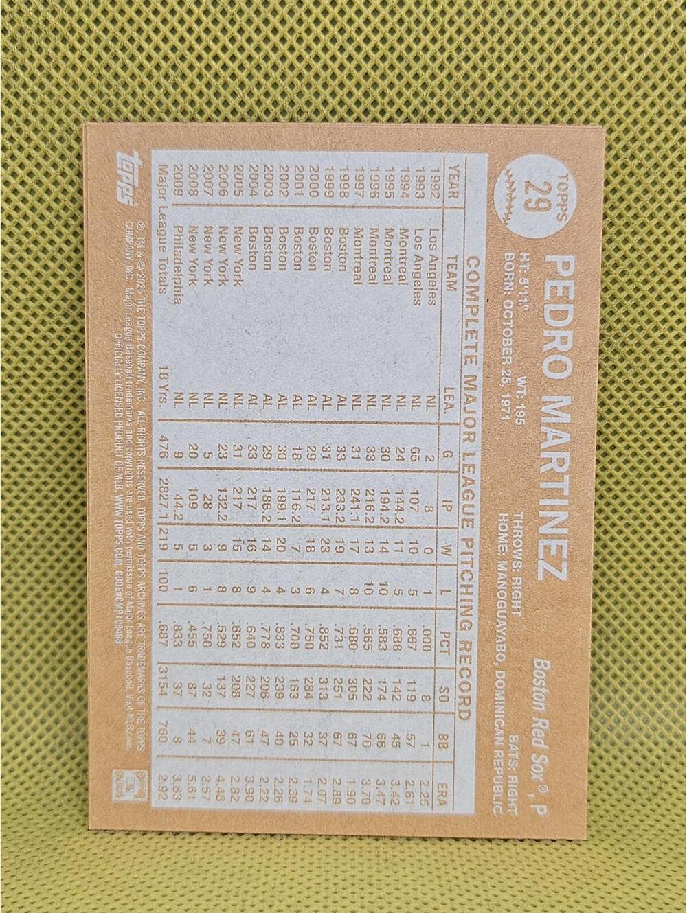 Pedro Martinez - HOF - 2025 Topps Archives #29 - Red Sox - RAW mint - Picture 2 of 2